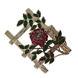 Vintage Fish & Crown Cloisonne Rose Vine on Trellis Brooch